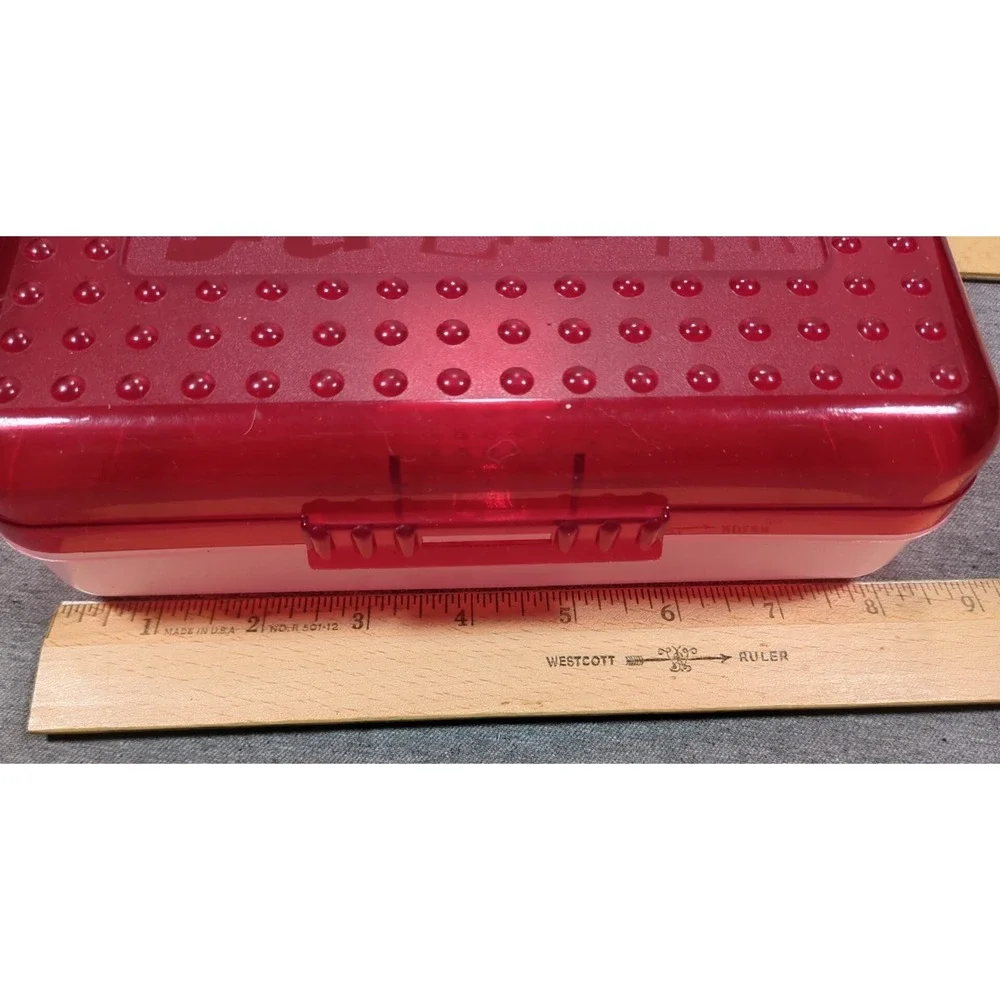 Spacemaker Vintage 1990s Plastic Pencil Case Box Red Top Frosted Bottom‎